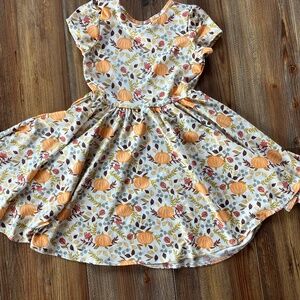 Dot Dot Smile Girls 3/4 Fall Leaves Pumpkin Short Sleeve Twirl Dress